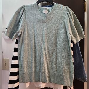 LOFT Mint Green Puff Sleeve Sweater